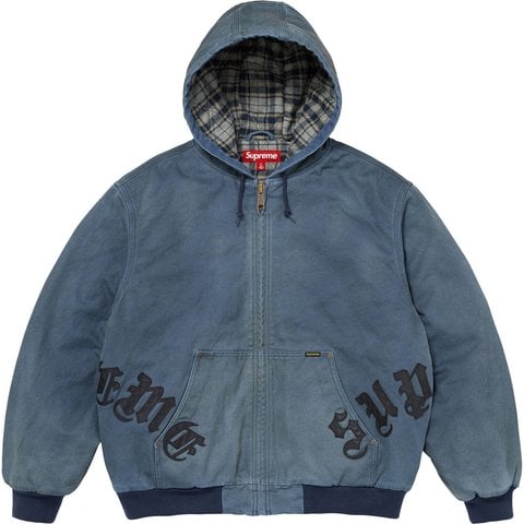 Supreme Leather Appliqué Hooded Work Jacket - Navy