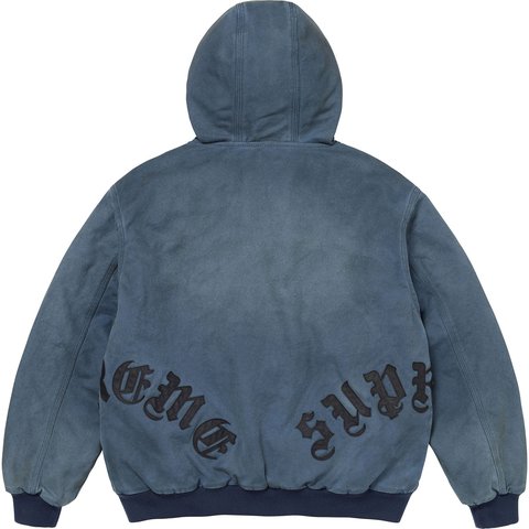 Supreme Leather Appliqué Hooded Work Jacket - Navy