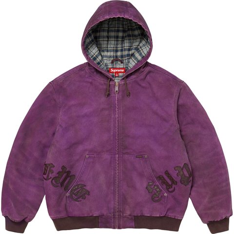 Supreme Leather Appliqué Hooded Work Jacket - Purple