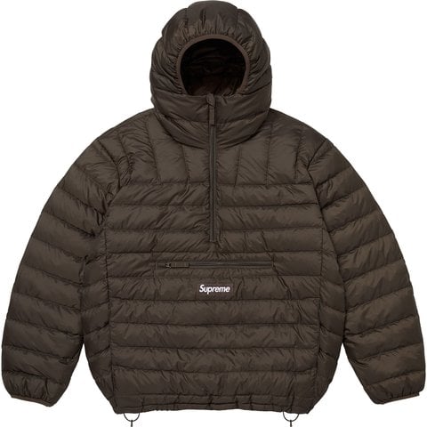 Supreme Micro Down Half Zip Hooded Pullover - Dark Brown