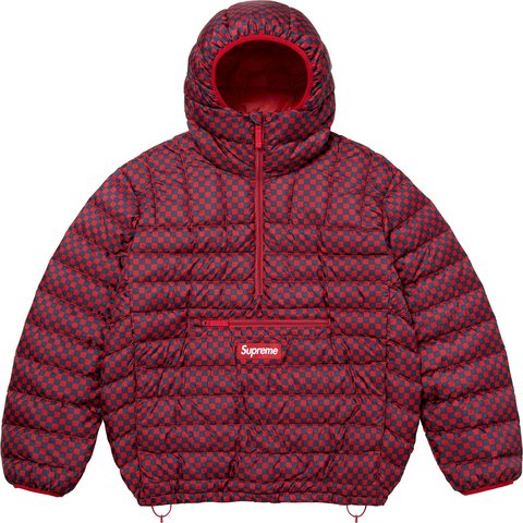 Supreme Micro Down Half Zip Hooded Pullover - Red Checkerboard