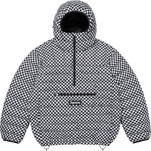Supreme Micro Down Half Zip Hooded Pullover - White Checkerboard