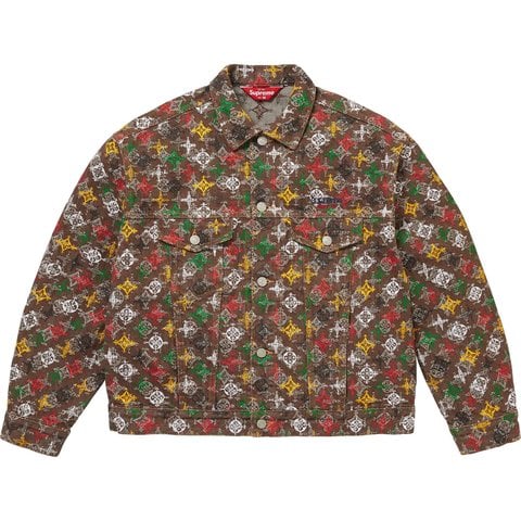 Supreme Overprint Jacquard Denim Trucker Jacket - Brown
