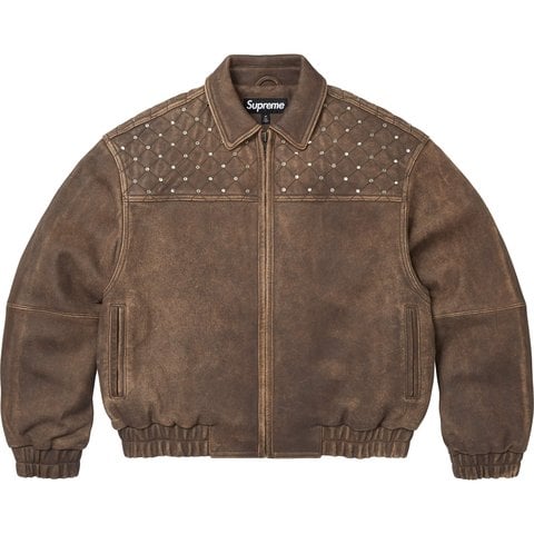 Supreme Swarovski® Studded Quilted Leather Jacket - Brown