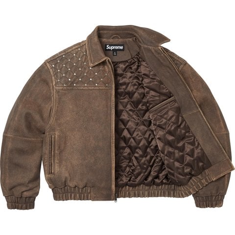 Supreme Swarovski® Studded Quilted Leather Jacket - Brown