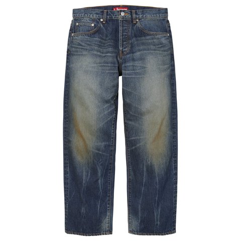 Supreme Distressed Loose Fit Selvedge Jean - Washed Indigo