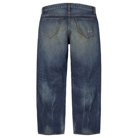 Supreme Distressed Loose Fit Selvedge Jean - Washed Indigo