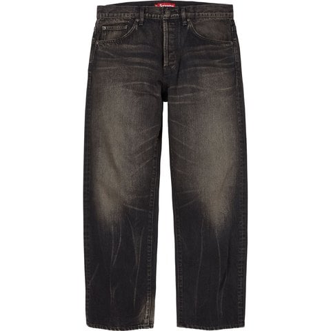 Supreme Distressed Loose Fit Selvedge Jean - Washed Black