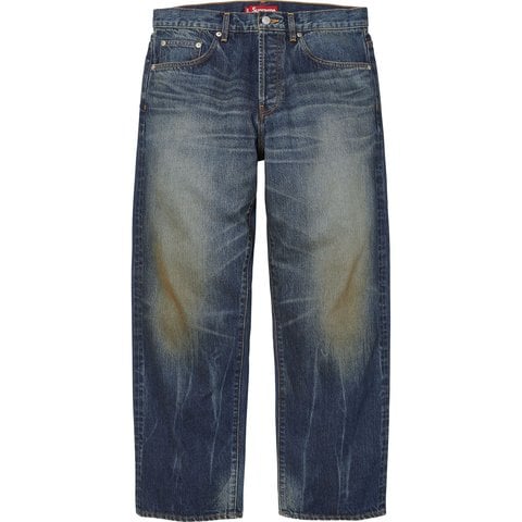 Supreme Distressed Loose Fit Selvedge Jean - Washed Indigo