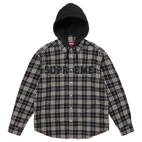 Supreme Appliqué Hooded Flannel Shirt - Black