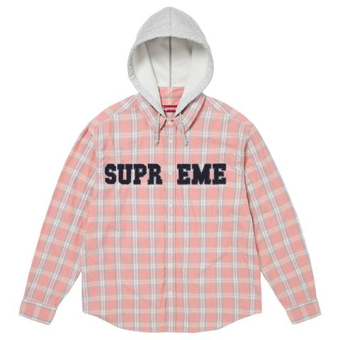 Supreme Appliqué Hooded Flannel Shirt - Pink
