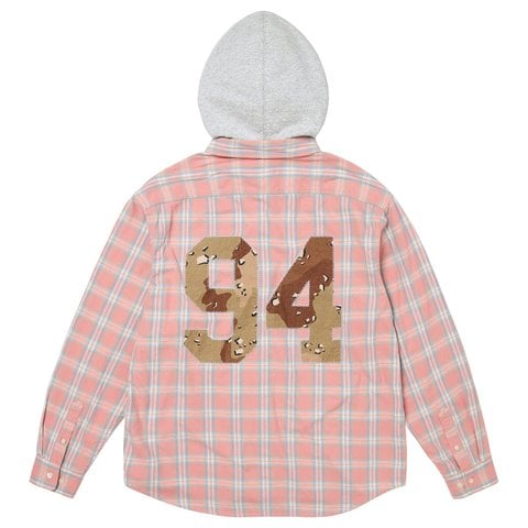 Supreme Appliqué Hooded Flannel Shirt - Pink