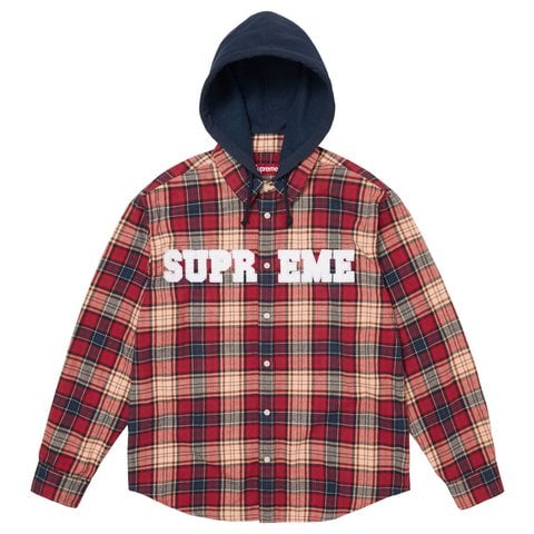 Supreme Appliqué Hooded Flannel Shirt - Red