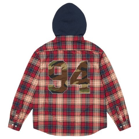 Supreme Appliqué Hooded Flannel Shirt - Red