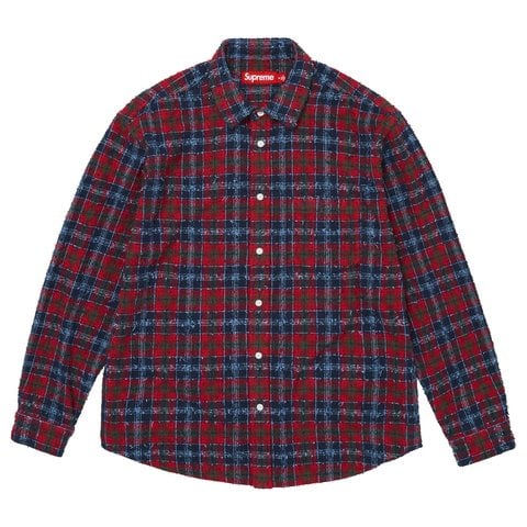 Supreme Frayed Textured Plaid Shirt - Navy