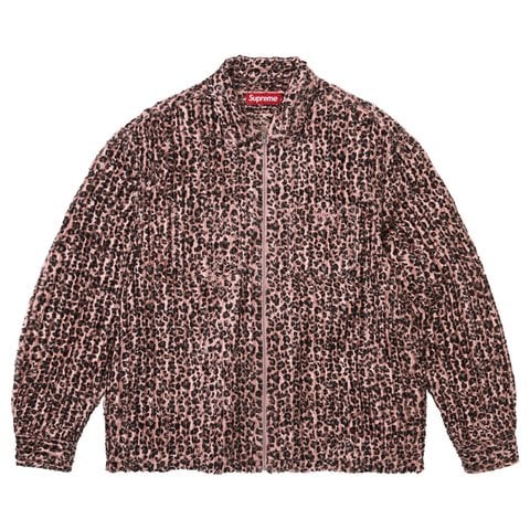 Supreme Leopard Frayed Zip Up Shirt - Pink