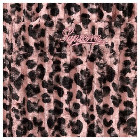 Supreme Leopard Frayed Zip Up Shirt - Pink