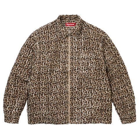 Supreme Leopard Frayed Zip Up Shirt - Tan
