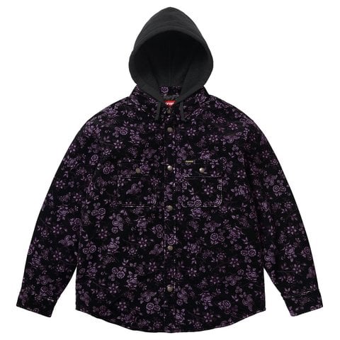 Supreme Quilted Lined Hooded Velvet Snap Shirt - Floral
