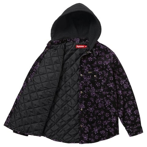 Supreme Quilted Lined Hooded Velvet Snap Shirt - Floral