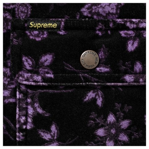 Supreme Quilted Lined Hooded Velvet Snap Shirt - Floral