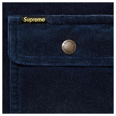 Supreme Quilted Lined Hooded Velvet Snap Shirt - Navy