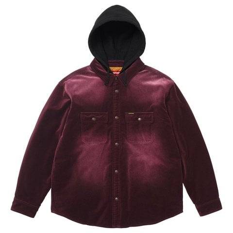 Supreme Quilted Lined Hooded Velvet Snap Shirt - Plum