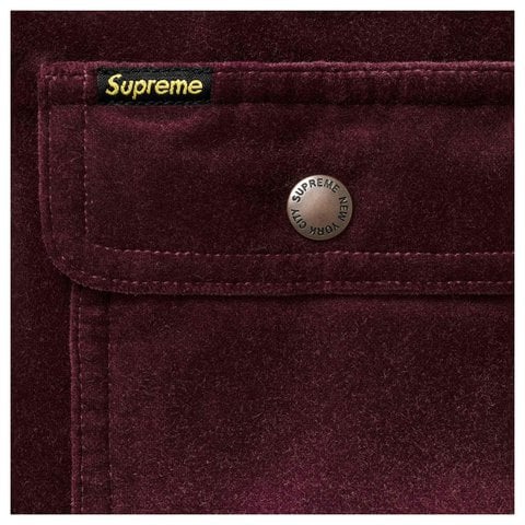 Supreme Quilted Lined Hooded Velvet Snap Shirt - Plum