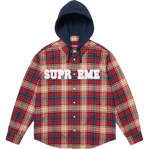 Supreme Appliqué Hooded Flannel Shirt - Red