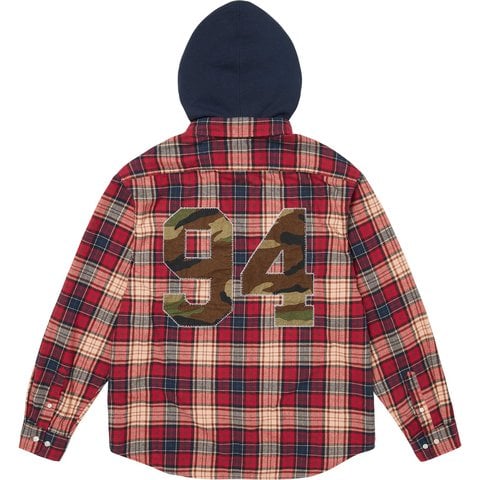 Supreme Appliqué Hooded Flannel Shirt - Red