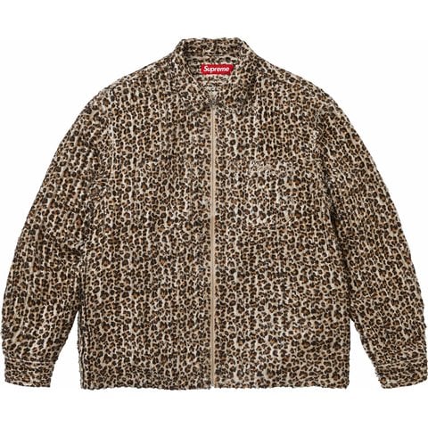 Supreme Leopard Frayed Zip Up Shirt - Tan