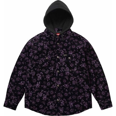 Supreme Quilted Lined Hooded Velvet Snap Shirt - Floral