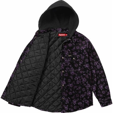 Supreme Quilted Lined Hooded Velvet Snap Shirt - Floral