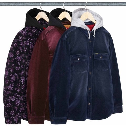 Supreme Quilted Lined Hooded Velvet Snap Shirt