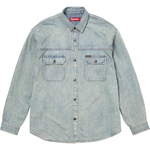 Supreme Reflective Taping Denim Snap Shirt - Washed Indigo