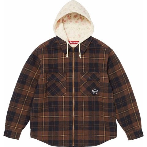Supreme Thermal Lined Hooded Flannel Zip Up Shirt - Brown