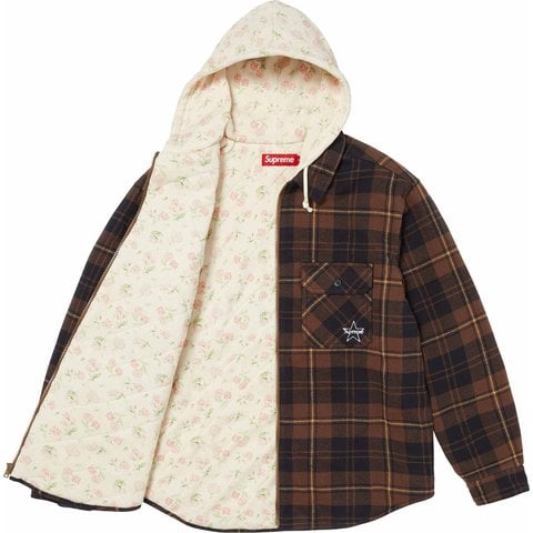 Supreme Thermal Lined Hooded Flannel Zip Up Shirt - Brown