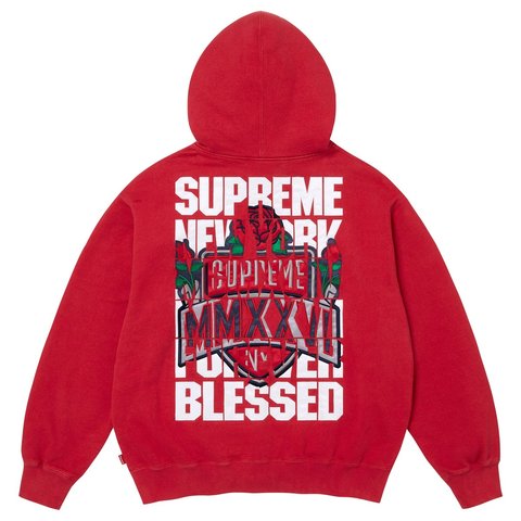 Supreme Blessed Appliqué Zip Up Hooded Sweatshirt - Red