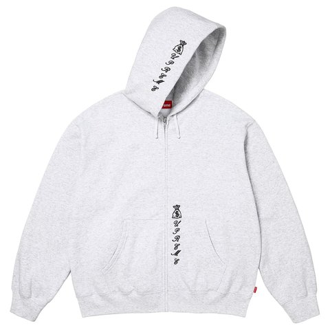 Supreme God Over Money Zip Up Hooded Sweatshirt - Ash Grey