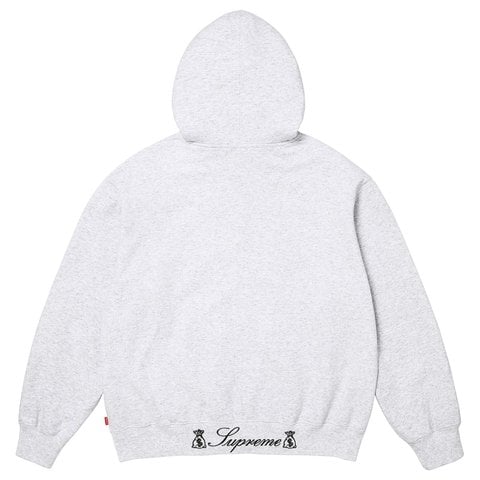 Supreme God Over Money Zip Up Hooded Sweatshirt - Ash Grey