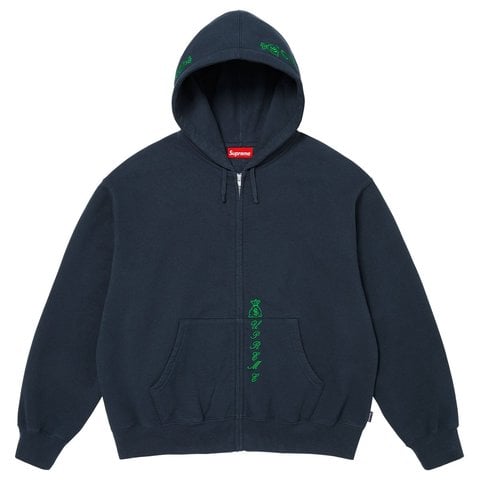 Supreme God Over Money Zip Up Hooded Sweatshirt - Navy