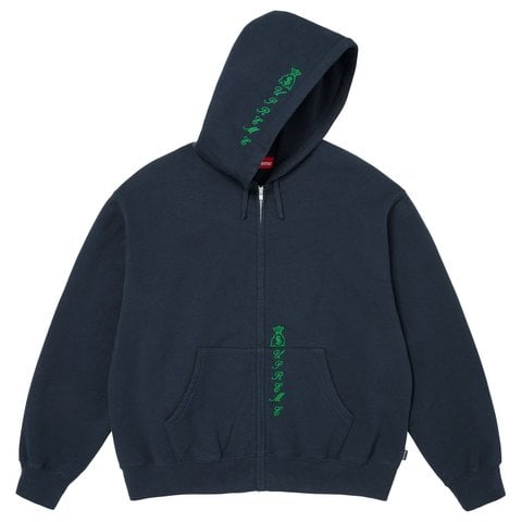 Supreme God Over Money Zip Up Hooded Sweatshirt - Navy
