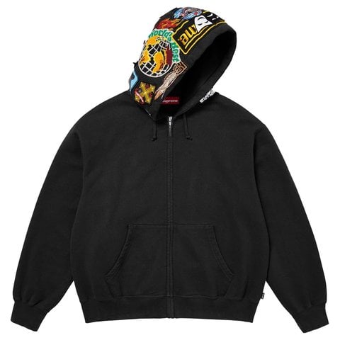 Supreme Patches Zip Up Hooded Sweatshirt - Black
