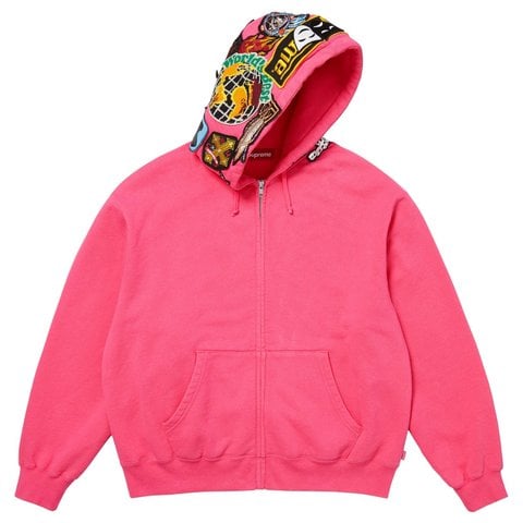 Supreme Patches Zip Up Hooded Sweatshirt - Magenta