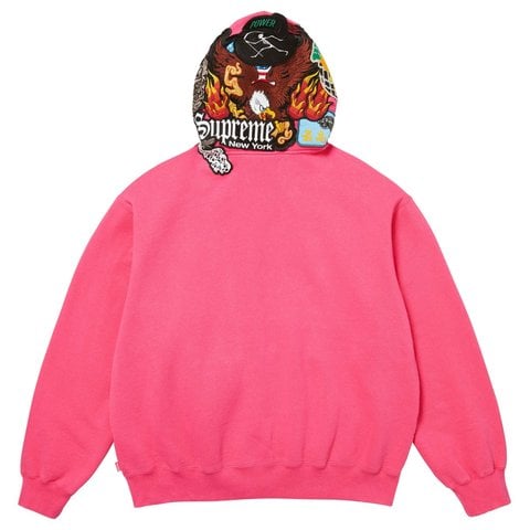 Supreme Patches Zip Up Hooded Sweatshirt - Magenta