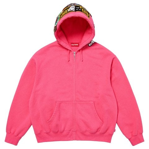 Supreme Patches Zip Up Hooded Sweatshirt - Magenta