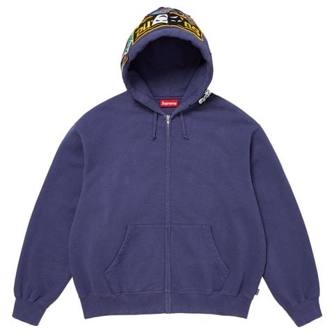 Supreme Patches Zip Up Hooded Sweatshirt - Washed Navy