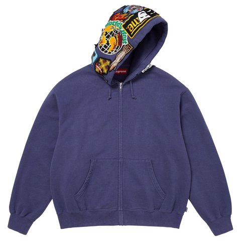Supreme Patches Zip Up Hooded Sweatshirt - Washed Navy