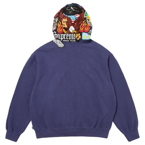 Supreme Patches Zip Up Hooded Sweatshirt - Washed Navy