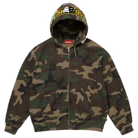 Supreme Patches Zip Up Hooded Sweatshirt - Woodland Camo